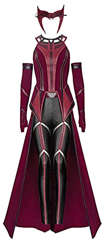 HongChang Female Wanda Maximoff Cosplay Costume Scarlet Witch Headwear Cloak and Pants Full Set Outfit (Scarlet, Medium)