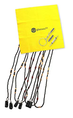 Eyeglass Retainer, Sunglass Chain by Peeper Keepers Wood Beads | Assortment Wood, 3pk Mix | w/Microfiber Cloth, Screwdriver
