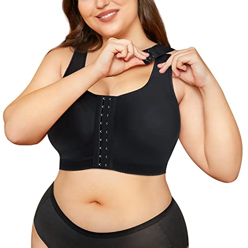 CYDREAM Wireless Bra for Women Front Adjustable Closure Post Surgery Compression Sports Bra Shapewear Camisole Crop Tops (Black, X-Large)