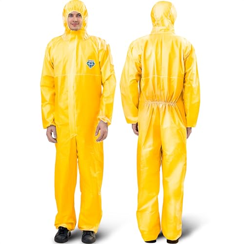 Medtecs Hazmat Suits Disposable - with Seal Tape (Type 4) - Disposable Coverall PPE Suit for Biohazard Chemical Protection | L