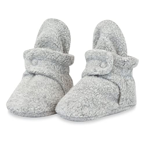 Zutano Unisex Fleece Baby Booties with Organic Cotton Lining, Newborn Essentials, Heather Gray, 6 Months
