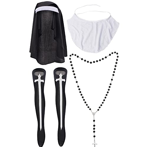 Yewong Costume Accessories for Women: Nun Hat, Collar, Necklace, Stockings - One Size, Polyester & Cotton, Halloween