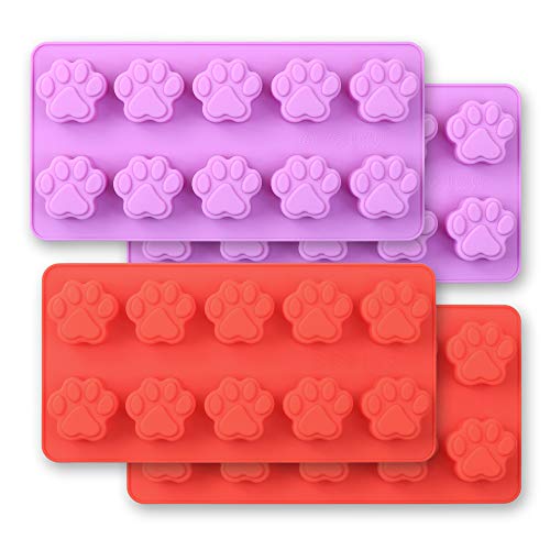 Cozihom Dog Paw Shaped Silicone Molds, 10 Cavity, Food Grade, for Chocolate, Candy, Cake, Pudding, Jelly. 4 Pcs