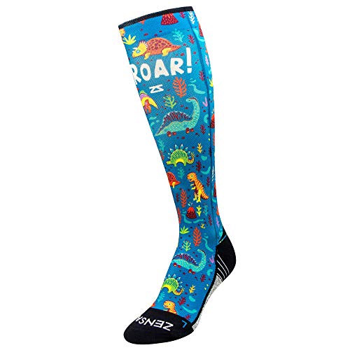 Zensah Anti-Blister Knee High Running Compression Socks for Men & Women (Dinosaurs, Small (Men's 4-6.5, Women's 5-8))