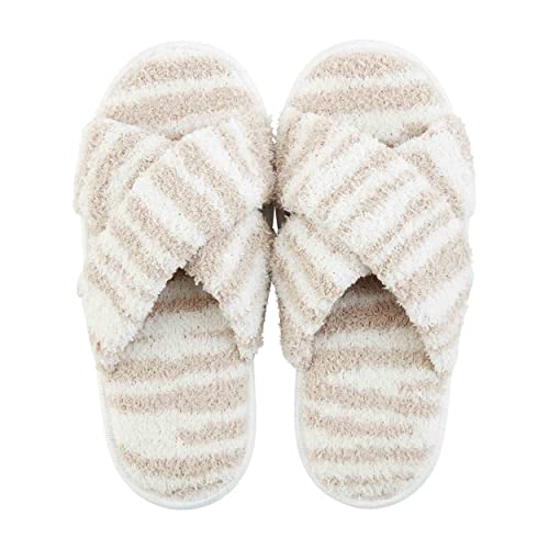 Mud Pie Women's Zebra Chenille Slippers, Cream, Small/Medium