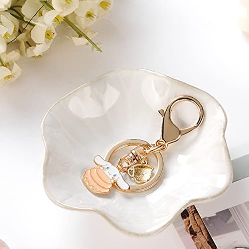 JAMEND CLXP Lotus Leaf Shape Ring Holder Dish, Small Key Bowl, Ceramic Trinket Tray Jewelry Dish Organizing Necklace Earrings for Mom Friend Sister, White. All Jewelries Are NOT Included.