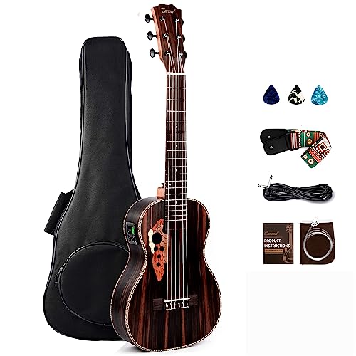 30inch Caramel CB904G Ebony Wood Electric Guitalele Small Guitar Kit Beginner Guitarlele Starter Bundle Strings, Padded Gig Bag, Strap Set (Ebony)