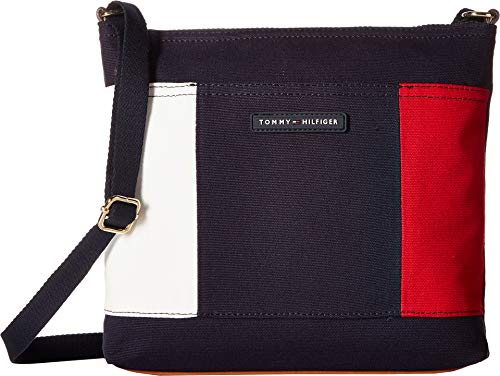 Tommy Hilfiger women's Crossbody for Women TH Flag Canvas, Navy, One Size