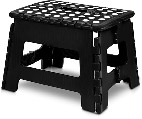 Utopia Home Folding Step Stool - (Pack of 1) Foot Stool with 9 Inch Height - Holds Up to 300 lbs - Lightweight Plastic Foldable Step Stool for Kitchen, Bathroom & Living Room (Black)