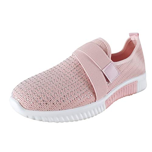 Women's Outdoor Slip On Sneakers Soft Bottom Lightweight Breathable Sports Flats Shoes Casual Fashion Shoes for Summer Pink, 7.5