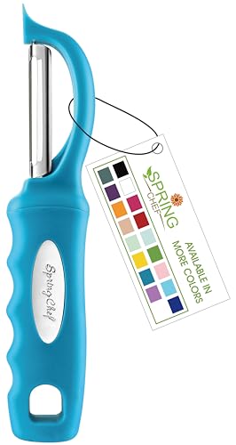 Spring Chef Premium Swivel Vegetable Peeler, Comfortable Handle and Ultra Sharp Stainless Steel Blades - Perfect Kitchen Peeler For Veggie, Fruit, Potato, Carrot, Apple - Teal