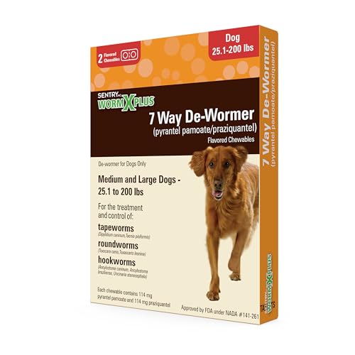 SENTRY HC WORM X PLUS 7 Way De-Wormer (pyrantel pamoate/praziquantel), for Medium and Large Dogs over 25 lbs, 2 Count