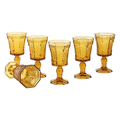 10 Strawberry Street Vatican 8 Oz Red Wine Glass, Set of 6, Amber Glass