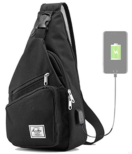 d'yallee 15.4' Sling Bag for Men Crossbody Shoulder Chest Bags Nylon for Travel Gym Sport Hiking with USB Charger Port