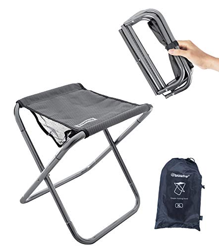 LFSEMINI Camping Stool, 16in Tall Large Size Folding Stool with Carry Bag, Aluminum Alloy Bracket, 1.5lbs Lightweight, Load Capacity to 300lbs, for Travel, Hiking, BBQ, Fishing, Beach(Grey)