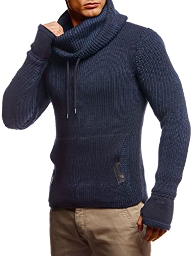 Leif Nelson Men’s Knitted Pullover | Long-Sleeved Slim fit Shirt | Basic Longsleeve Sweatshirt with Shawl Collar for Men Black