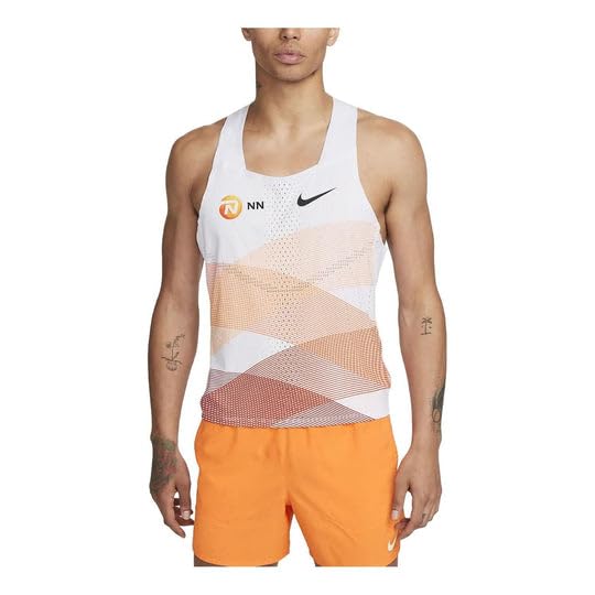 Nike Men's AeroSwift NN Running Singlet, White/Orange, Medium