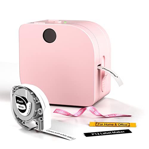 Phomemo Label Maker - Label Maker Machine with Tape P12, Portable Bluetooth Label Printer Handheld Built-in Cutter Small Label Maker, Mini Thermal Transfer Printer with Template for Product Organizing