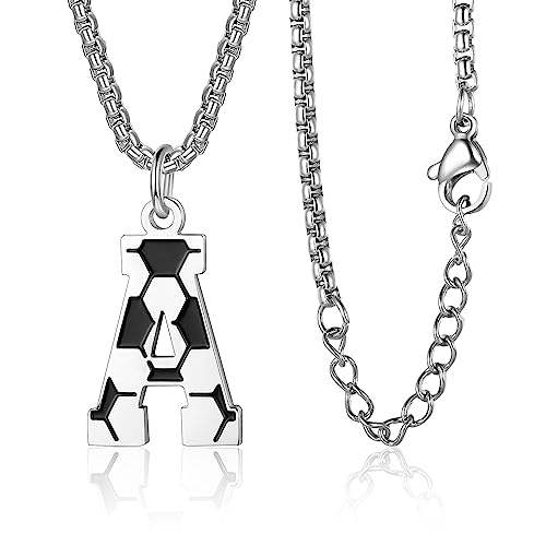 Soccer Initial A-Z Letter Necklace for Soccer Charm Pendant Stainless Steel Silver Box Chain 22+2inch Personalized Soccer Gift for Men Women (A)