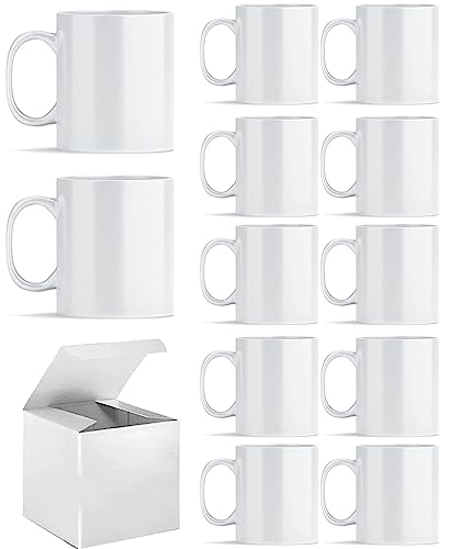 ABBSH Sublimation Mugs, Sublimation White Coffee Mugs Tazas Para Sublimacion Blank 11 OZ With Box for for Coffee, Soup, Tea, Milk, Latte, Hot Cocoa Set of 12