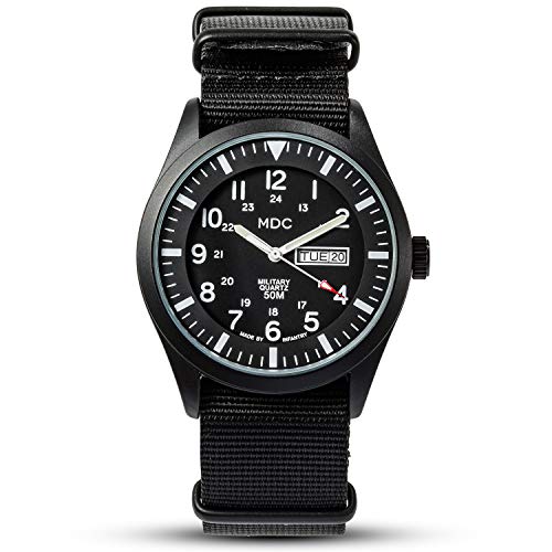 Infantry Men's Wrist Watch Field Military Watches for Men Analog Black Tactical Outdoor Sport Work Wristwatch Waterproof Date Day 12/24 Hour with Army Nylon Band