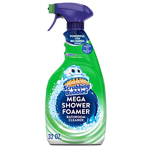 Scrubbing Bubbles Mega Shower Foamer Disinfecting Spray, Multi-Surface Bathroom and Tile Cleaner Grime Fighter, Removes 100% Soap Scum, Rainshower Scent, 32 oz