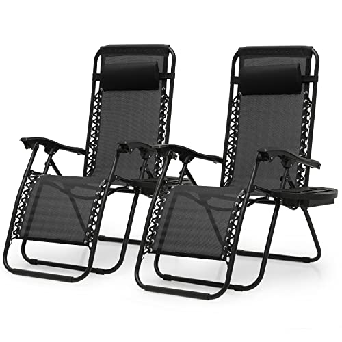 MoNiBloom Zero Gravity Chairs Set of 2 Outdoor Folding Patio Lounge Chairs for Outside Reclining Lawn Chairs Recliner Beach Chairs for Adults, Black
