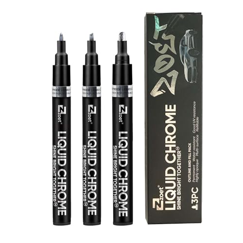 ZOET 3PK Chrome Marker Pen for Any Surface | Chrome Paint Pen for Repairing, Permanent Reflective Liquid, Touch Up, Model Painting, Marking or DIY Art Projects (0.7|1|3mm Tips)