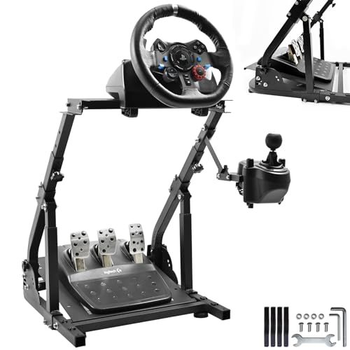 Anman Strengthen Stability Racing Wheel Stand fit for Logitech/Thrustmaster/PC/Fanatec G27,G29,G920,G923,T150,T248,T300,TMX,Upgrade Steering Shifter Mount Cockpit,Wheel Shifter Pedals NOT Included
