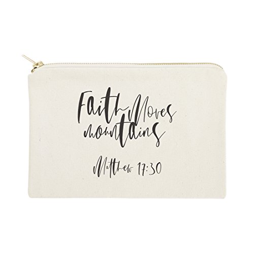 Faith Moves Mountains, Matthew 17:30 Religious Bible Verse Cosmetic Bag, Makeup and Travel Pouch