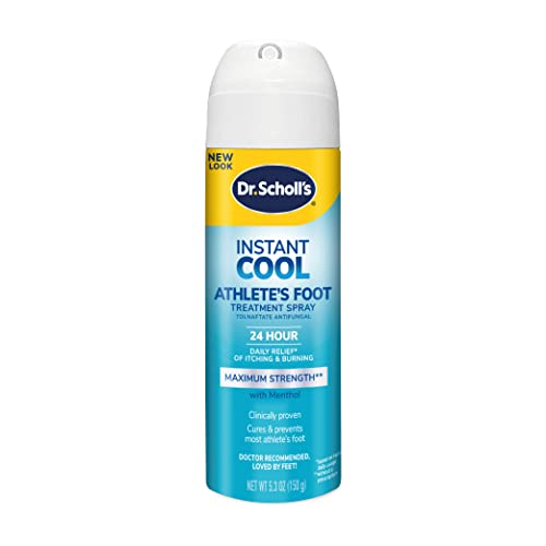Dr. Scholl's INSTANT COOL ATHLETE'S FOOT TREATMENT SPRAY 5.3oz, Clinically Proven 24-Hour Daily Relief of Itching & Burning Maximum Strength Antifungal Ingredient, Cures & Prevents Most Athlete's Foot