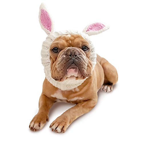 Zoo Snoods Bunny Costume for Dogs & Cats - Warm No Flap Ear Wrap Hood for Pets, Dog Bunny Ears for Winters, Easter, Halloween, Christmas & New Year, Soft Yarn Ear Covers (Medium)