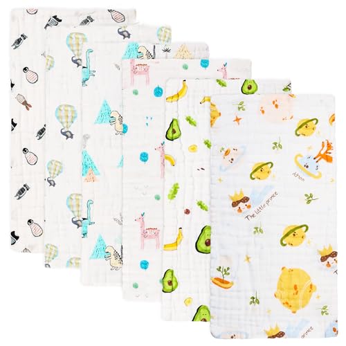 FOOK FISH Muslin Burp Cloths Premium Cotton Burping Rags for Newborn Ultra Soft and Absorbent Unisex Spit Up Rags for Boys and Girls Perfect Baby Registry Gift 20'' X 10'' (Little Prince)