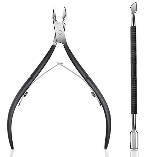 Ejiubas Cuticle Trimmer with Cuticle Pusher Cuticle Nipper Professional Grade Stainless Steel Cuticle Remover Cutter Clipper Durable Pedicure Manicure Tools (Black)