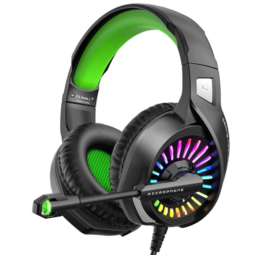 ZIUMIER Z20 Gaming Headset for PS4, PS5, Xbox One, PC, Wired Over-Ear Headphone with Noise Isolation Microphone, RGB LED Light, Surround Sound,Green