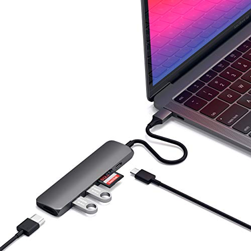 Satechi USB C Hub Slim Multiport Adapter V2 with 60W USB C PD, 4K HDMI (60Hz), Micro/SD Card Readers, USB 3.0 - for M2/ M1 MacBook Pro/Air, M2/ M1 iPad Pro/Air, M2 Mac Mini, iMac M1 (Space Gray)