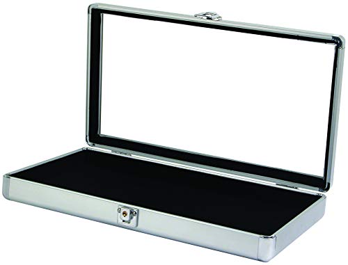 888 Display USA - Silver Aluminum Jewelry Case with Glass Top and Lock (Silver)