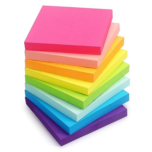8 Pads Sticky Notes 3x3 Self-Stick Notes 8 Bright Multi Colors Purple Sticky Notes, 90 Sheet/Pad