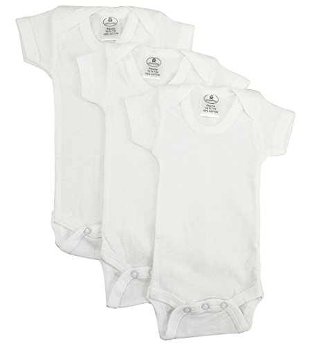 Bambini Cotton White Unisex Short Sleeve Baby Bodysuits 3 Pack Medium
