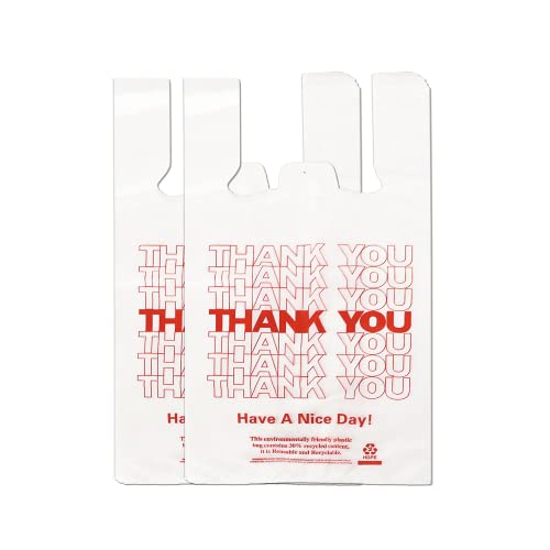 YoYoRain White Thank you T shirt bag, Grocery shopping bag Reusable and Disposable Supermarket Bag 11''x6''x21'' 100PCS