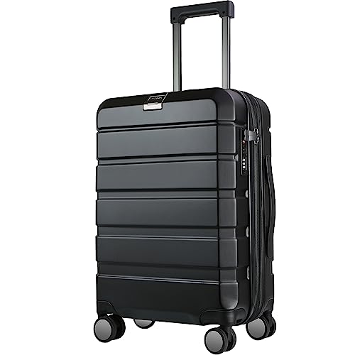KROSER Hardside Expandable Carry On Luggage with Spinner Wheels & Built-in TSA Lock, Durable Suitcase Rolling Luggage, Carry-On 20-Inch, Black