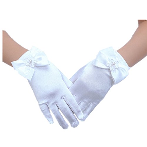 DreamHigh Baby Girl's Stretch Satin Dress Gloves (White),One size