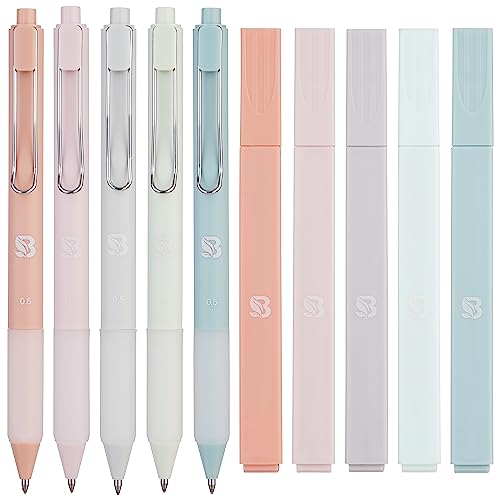 BLIEVE - Aesthetic Highlighters and Gel Pens With Soft Ink And Tip, No Bleed Dry Fast Easy to Hold, for Bible Journaling Planner Notes School Office Supplies 10 pack (Pastel)