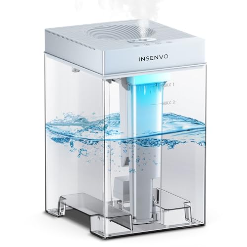 INSENVO Humidifier 7.5L for Large Bedroom, Top Fill& Anti-leak Design, Ultrasonic Cool Mist Air Humidifers Indoor for Baby&Plants, Disassemble&Clean Easily, Visualized Water Tank, Auto Shut-off, Grey