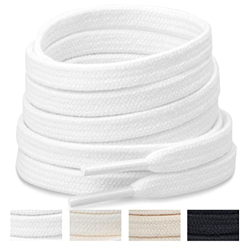 Handshop Wide Flat Athletic Shoelaces 5/16'(2 Pair) - Shoe Laces for Sneakers and Casual Shoes Replacements White 40 inch (100cm)