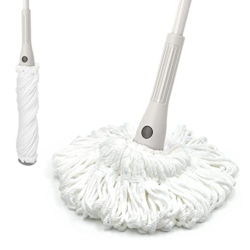 JEHONN Self Wringing Mop with 2 Reusable Heads, Upgraded 57.5 Inches Long Handle Wet Twist Mop for Floor Cleaning, Hardwood Vinyl Tile Marble Laminate Home Office Kitchen (White)