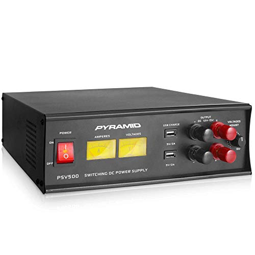 Pyramid Universal Compact Bench Power Supply - 50 Amp Variable Linear Regulated AC to DC Power Converter/Power Supply Adjustable DC Voltage Supply with Amperage Gauge, Volt Meter, USB Port - PSV500