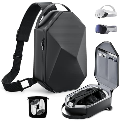 annapro Carrying Case for Meta Quest 3/Quest 2/Vision Pro/Pico 4, Hard Travel Case Compatible with Kiwi Design/BOBOVR Elite Battery Strap and Controllers Accessories, Crossbody Shoulder Backpack