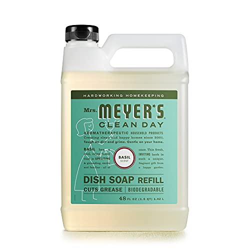 MRS. MEYER'S CLEAN DAY Liquid Dish Soap Refill, Biodegradable Formula, Basil, 48 fl. oz