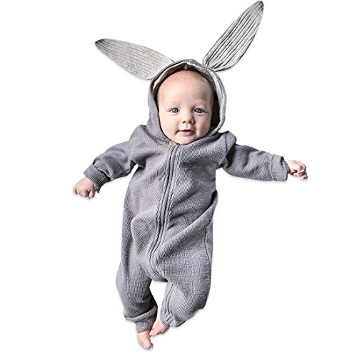 Simplee kids Animal Bunny Baby Easter Clothes Long Ear Rabbit Hoodie Romper with Zipper